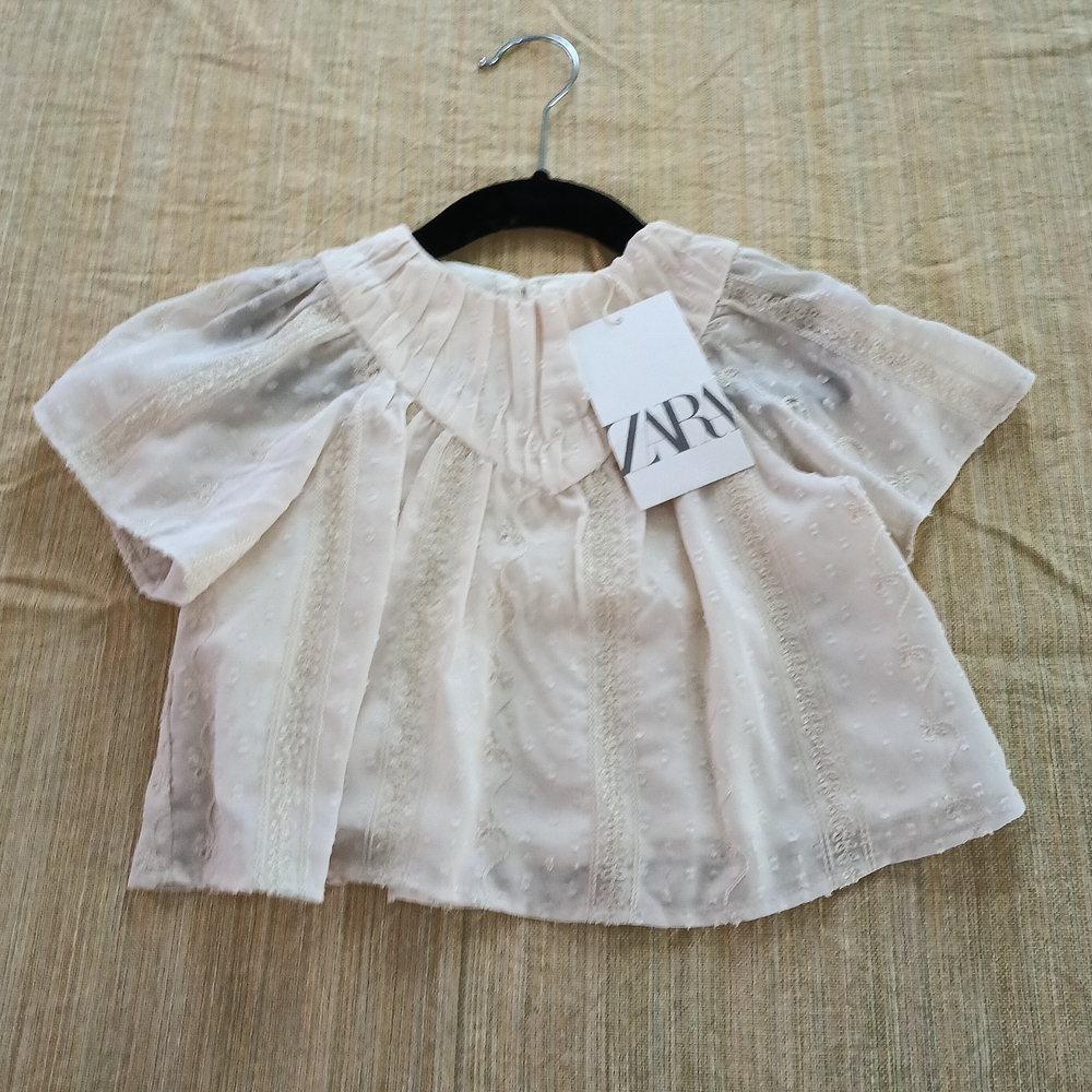 Zara Cream Blouse with Puffy Sleeves and Peter Pan Collar